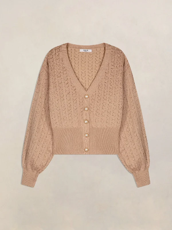 Pink Orchid The Karyn Pointelle V-Neck Knit Cardigan Bohemian Women's Free
