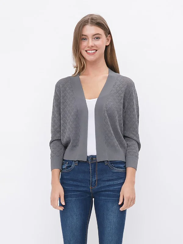 Cielo Open Bolero Pointelle Cardigan Monochromatic All - in - one
