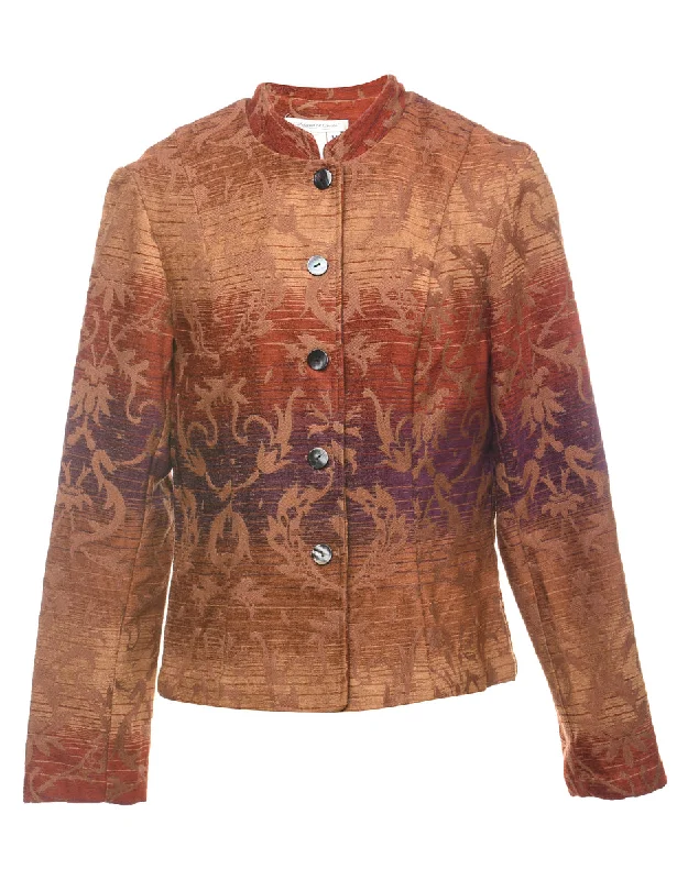 Floral Pattern Multi-Colour Tapestry Jacket - M Classic Women's Pin - striped