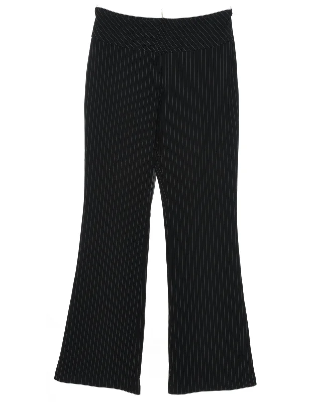 Flared Leg Black Pinstriped Trousers - W28 L30 Sporty Women's Tennis