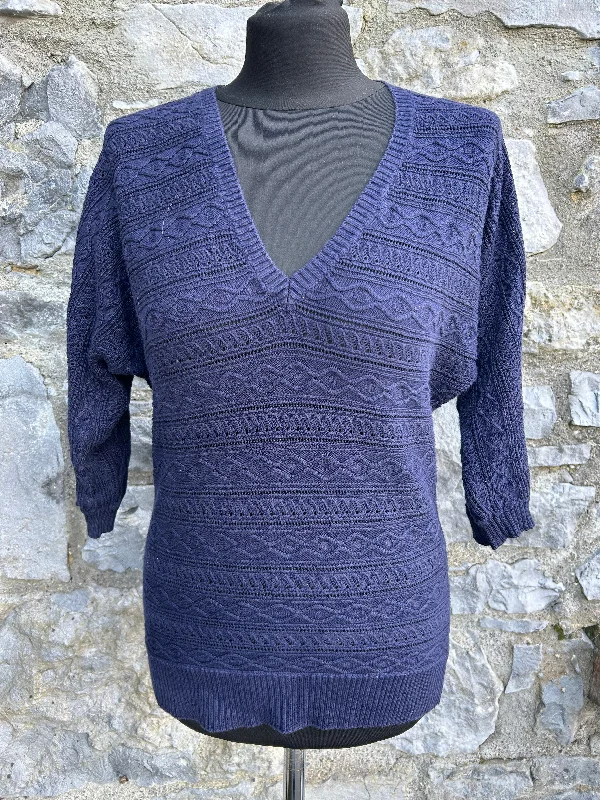 RL Navy pointelle geometric print top uk 8 Cashmere