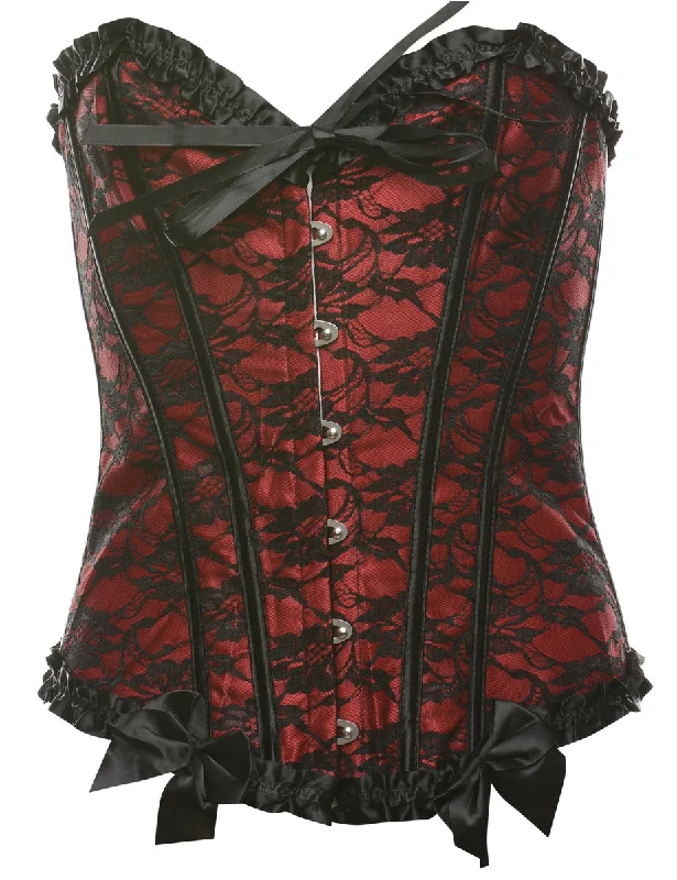 Red & Black 1990s Lace Corset - S Dapper Women's Bow - adorned