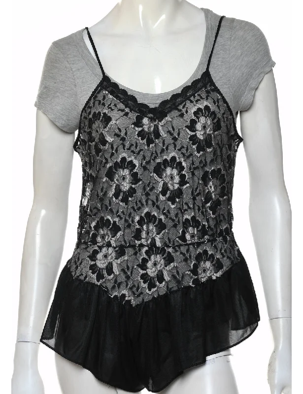 Black Classic Lace Bodysuit - M Sporty Women's Athleisure 