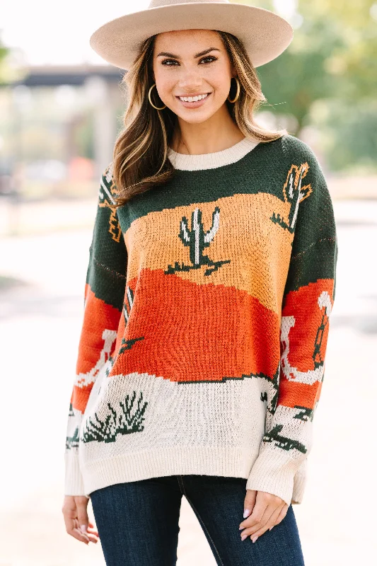 Heading Out West Olive Green Cactus Sweater Dapper Women's 1920S