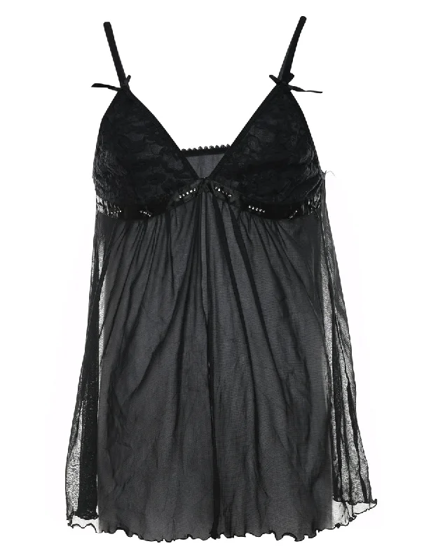 Black Classic Lace Babydoll - S Monochromatic Office Style
