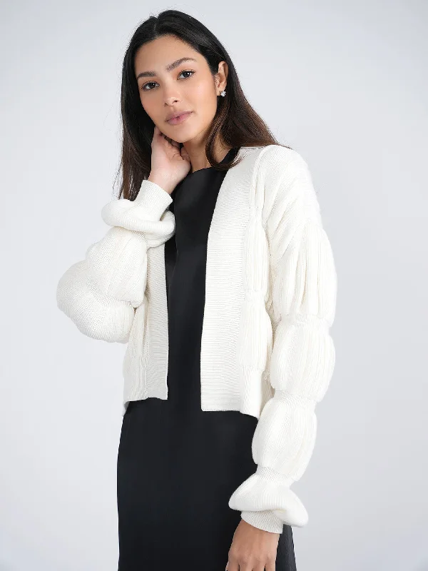 Milan Ribbed Open Cardigan Geometric