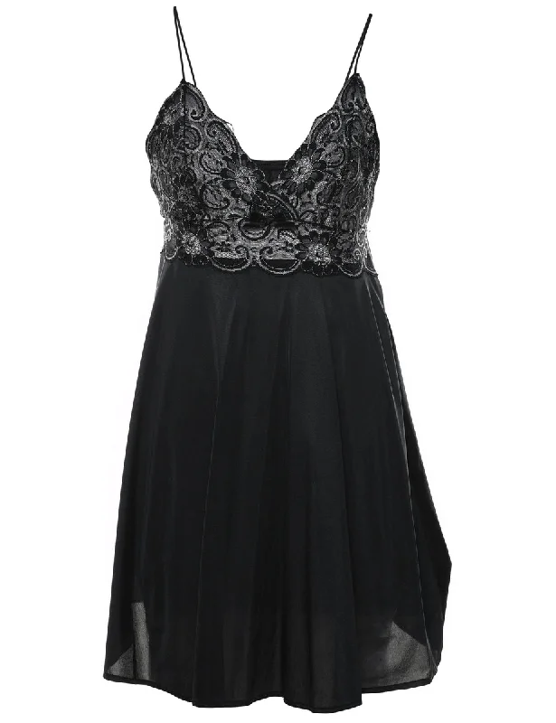 Black & Silver Lace Trim Babydoll - S Disco