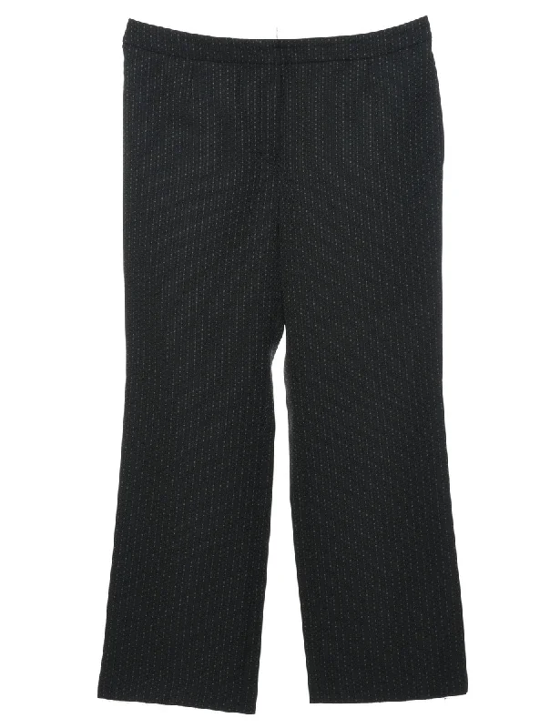 Black Pinstriped Trousers - W36 L28 Stylish Women's Tropical 