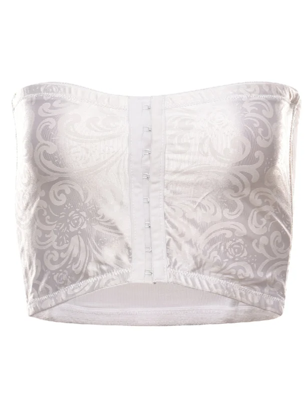 Jacquard Pattern White Boned Corset - S British Gentlewoman Style