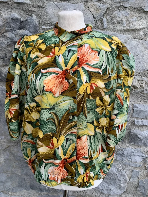 80s green floral top  uk 14 Business