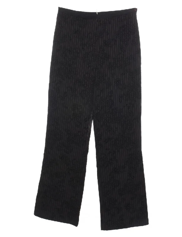 Floral Print Devore Design Black Trousers - W29 L30 purpose