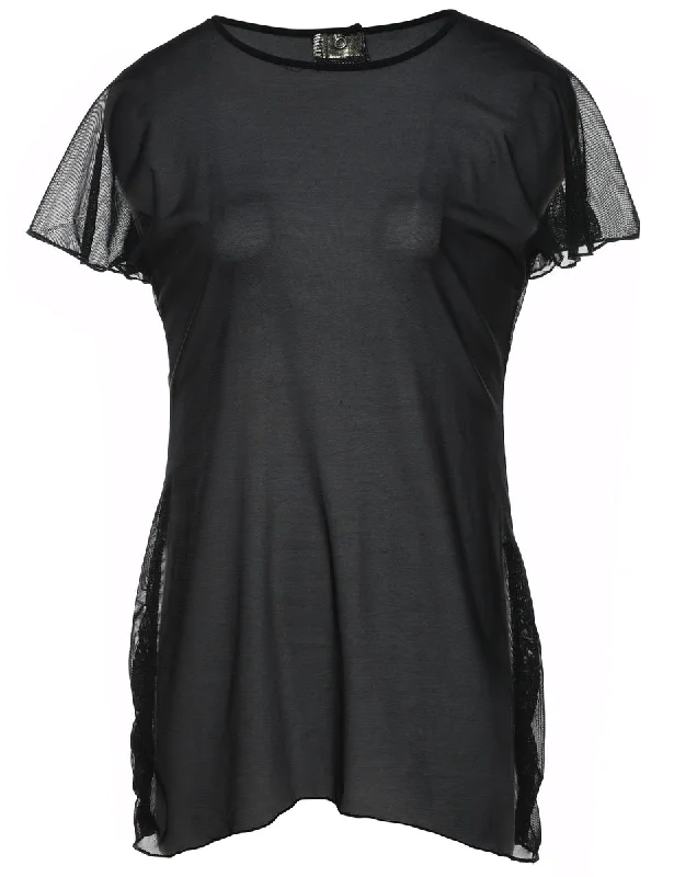 Black Classic Sheer Slip Dress - M Geometric