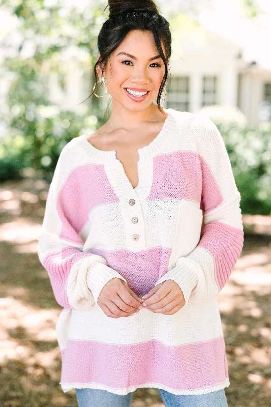 Best Day Ever Mauve Pink Striped Sweater Practical Women's Multi - 