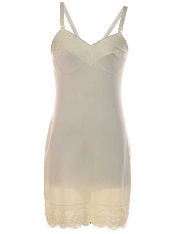 Off-White Lace Trim Slip Dress - M Unique Women's Upcycled
