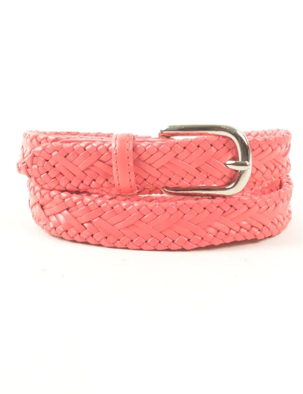 Pink Genuine Leather Woven Belt - M Polished Women's Silk