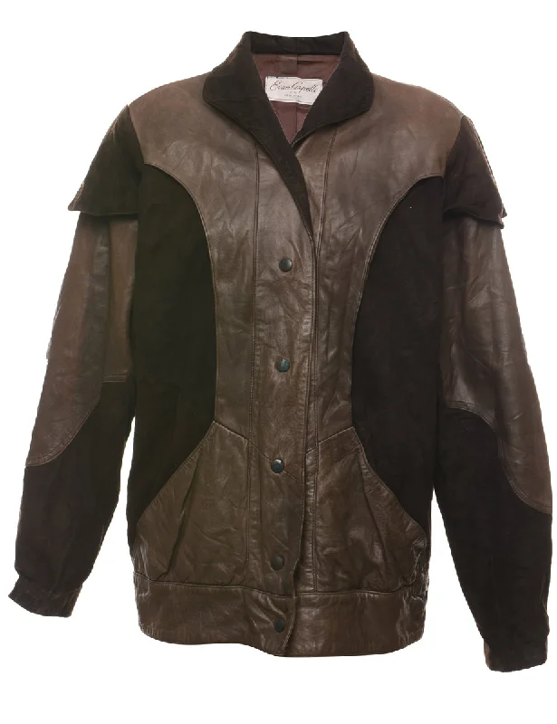 Dark Brown Suede & Leather Jacket - L Edgy Women's Punk