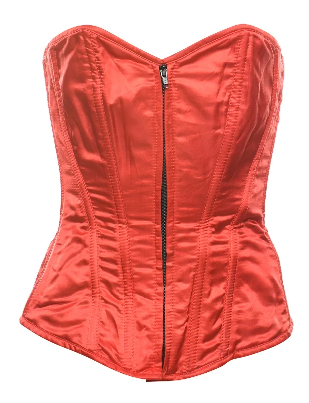 Black & Red Boned 1990s Satin Corset - S Geometric