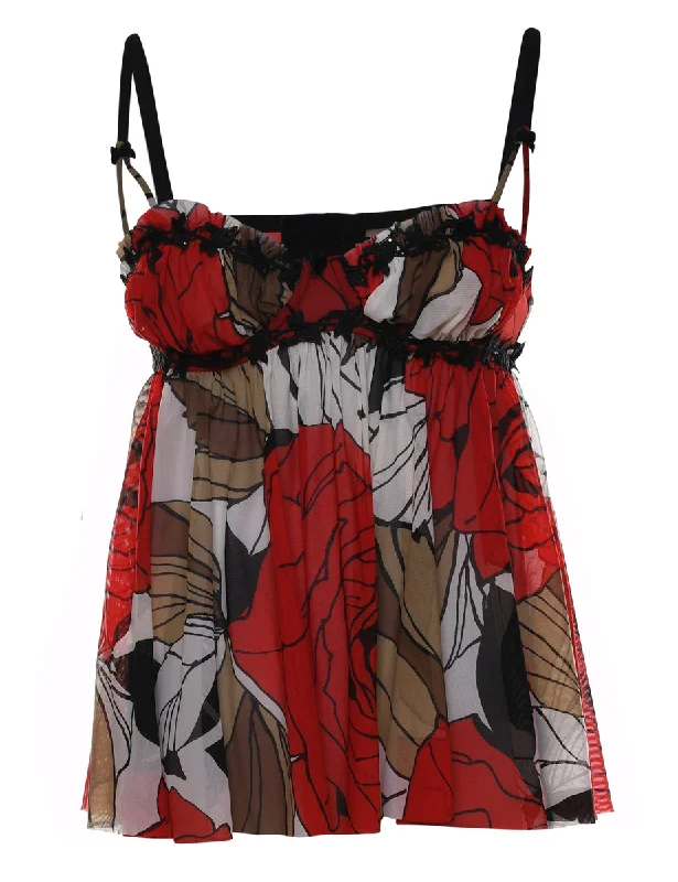 Floral Print Ruffle Trim Babydoll - XS Traditional Women's 