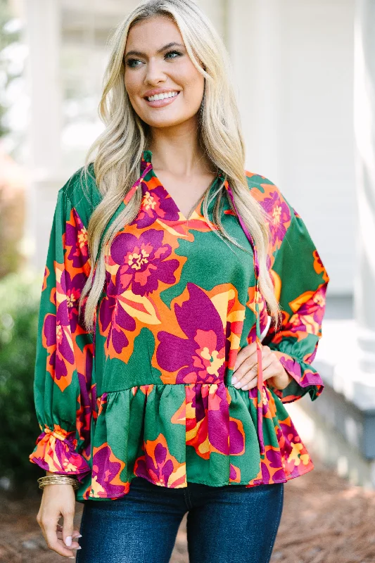 All The Joy Green Floral Blouse Elegant Women's 