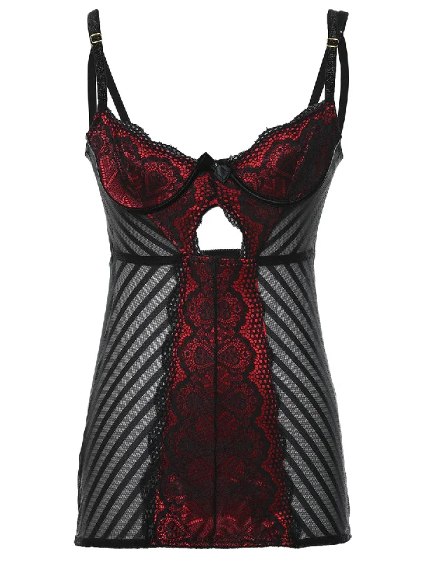 Black & Red Contrast Lace Slip Dress - S Monochromatic Office Style