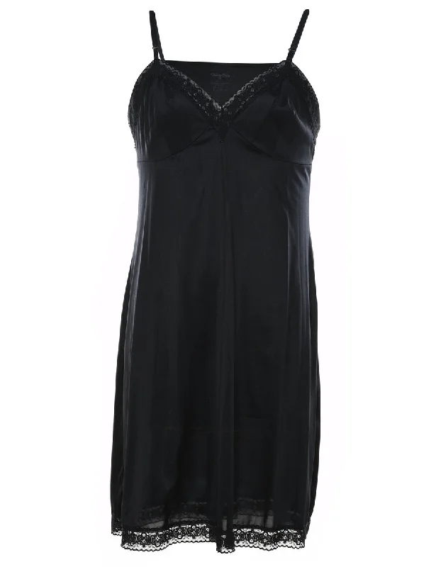 Black Lace Trim Slip Dress - S Monochromatic All - in - one
