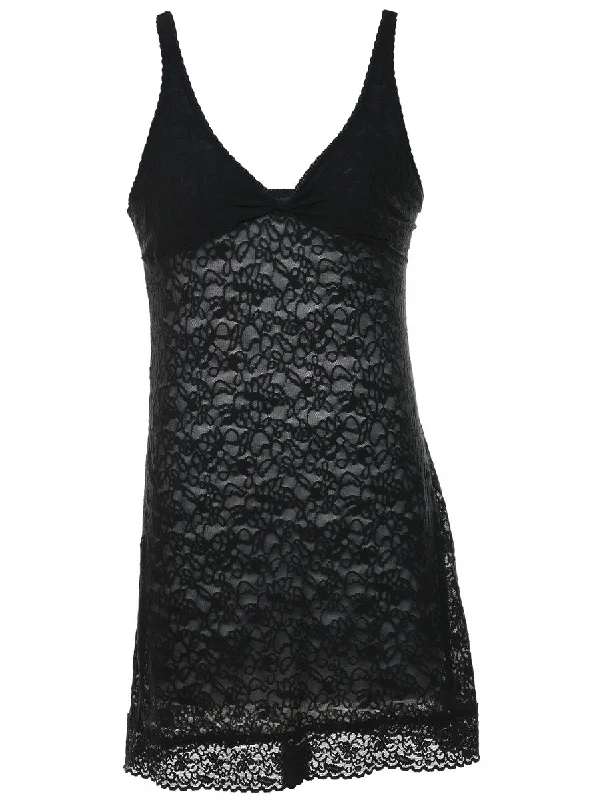 Black Classic Lace Slip Dress - M Relaxed Women's Beachy