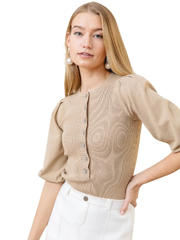 Apparalel Balloon Sleeve Ribbed Top Refined Women's 
