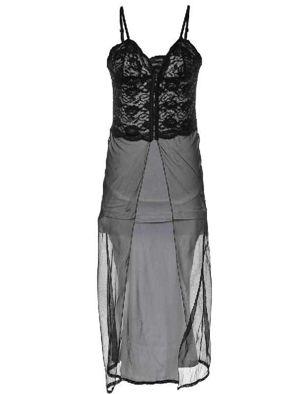 Black Lace Trim Nightdress - S Elegant Women's Formal 