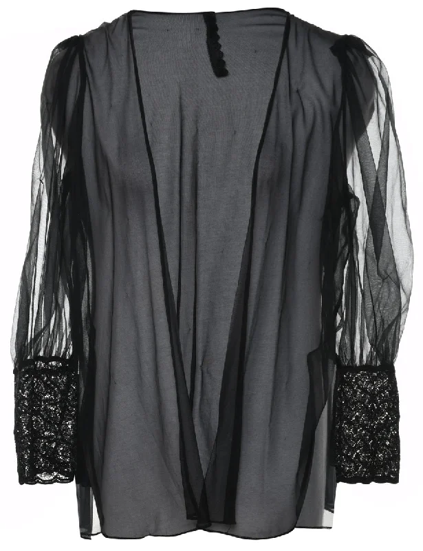 Black Sheer Lace Dressing Gown - S Women