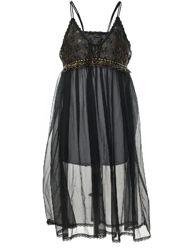Black Sheer Lace Trim Babydoll - L Tough Women's Military - inspired