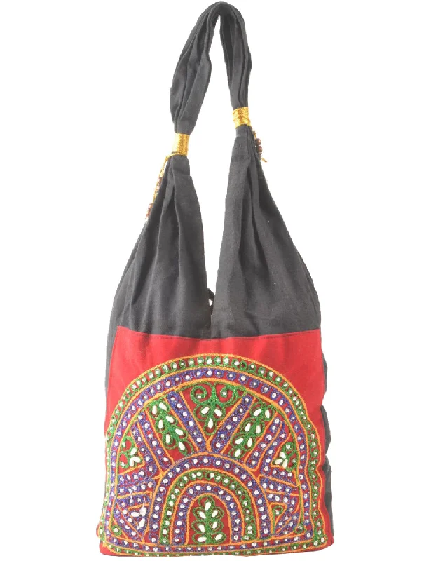 Black & Red Embellished Hobobag - M Bold Women's Statement