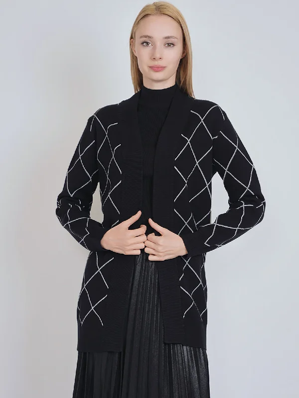 Yal Argyle Buttonless Cardigan Refined Women's Hand - crafted