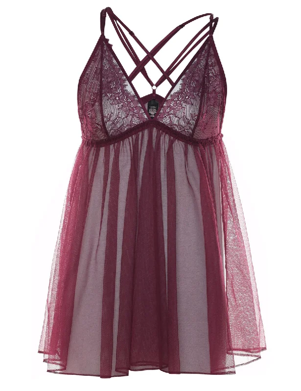 Plum Sheer Criss-Cross Back Babydoll - S Cashmere