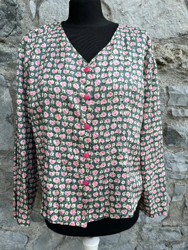 Pink roses green blouse uk 12-14 purpose