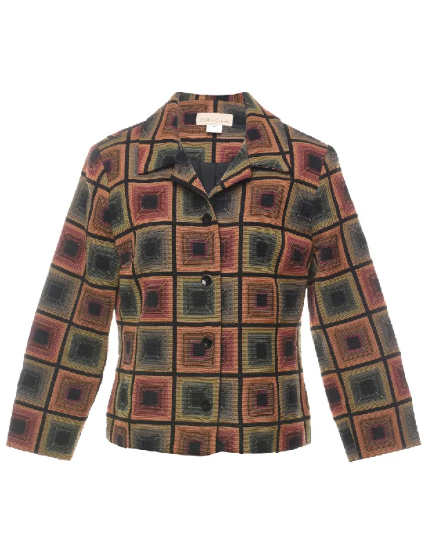Geometric Pattern Multi-Colour Vintage Tapestry Jacket - L Sustainable Organic