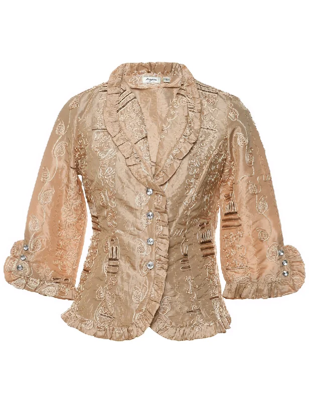 Embellished Beige Metallic Jacket - S Refined Women's Hand - crafted