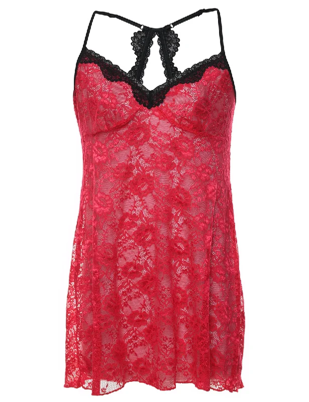 Red & Black Contrast Lace Babydoll - M Cool Women's Distressed