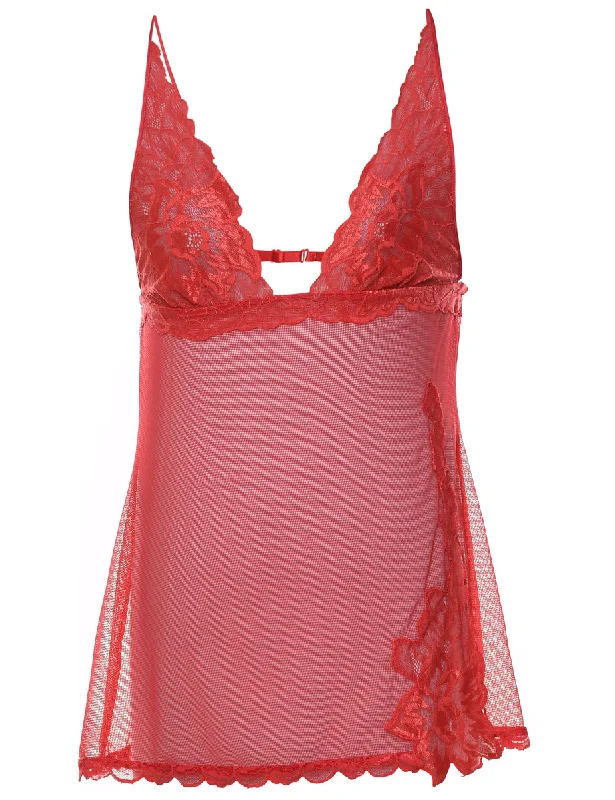 Red Shee Lace Trim Babydoll - S Sleek Women's Metallic