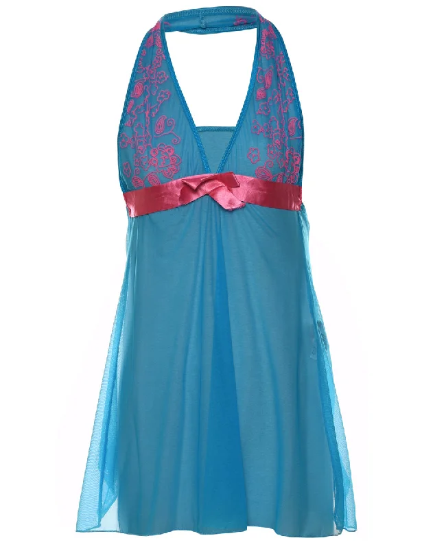 Lace Blue & Pink Halterneck Babydoll - XS Bold Women's Statement