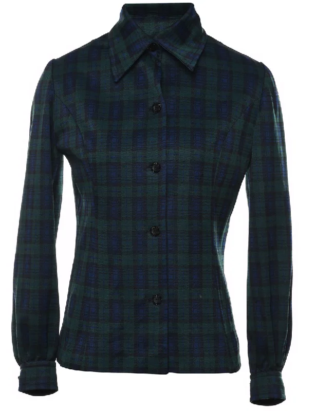 Checked Navy & Green 1990s Jacket - M Stylish Women's Neon