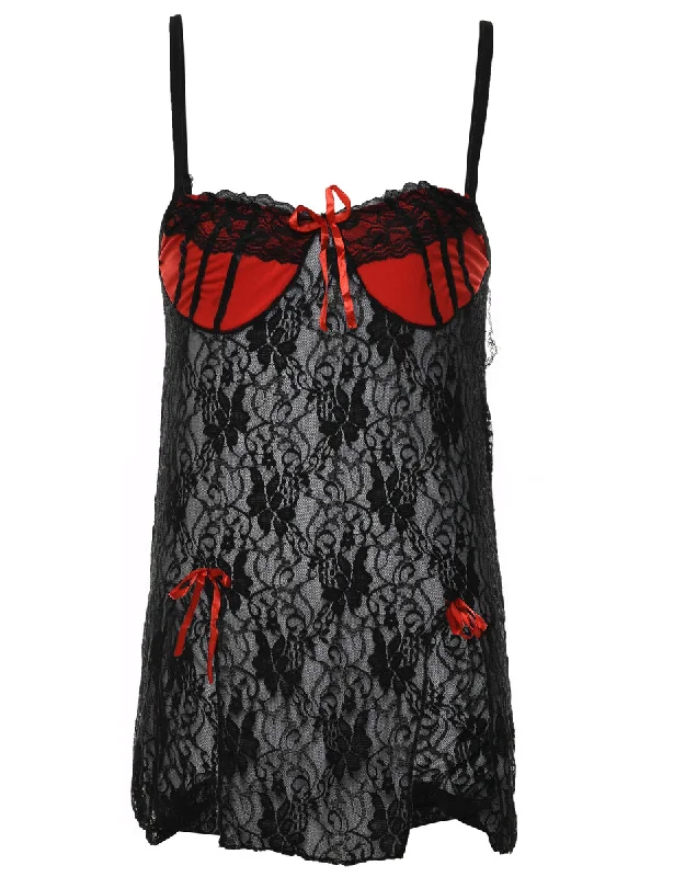 Black & Red Contrast Lace Slip Dress - S Practical Women's Multi - 