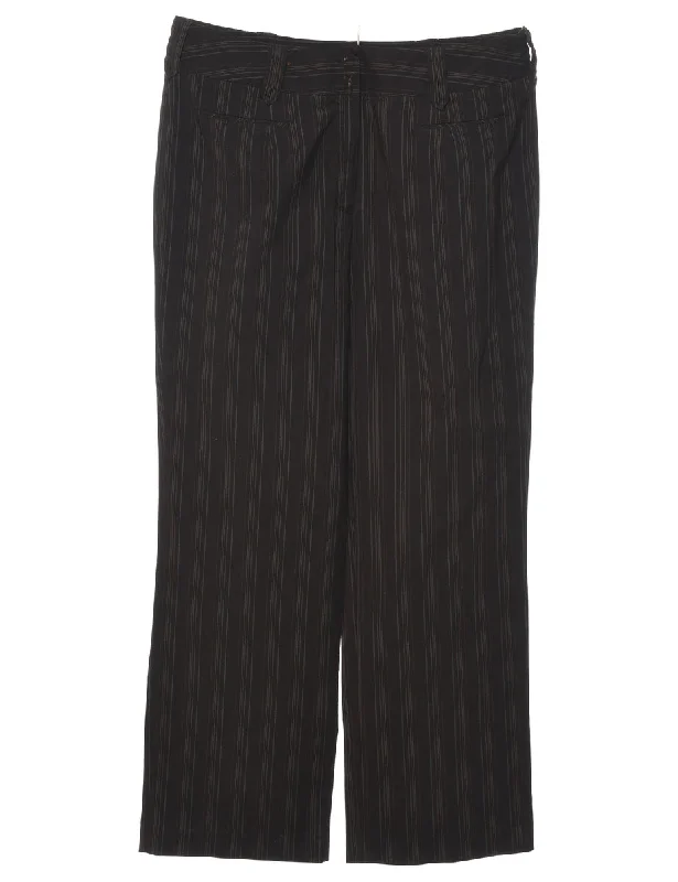 Dark Brown Pinstriped Trousers - W34 L30 Trendy Women's 