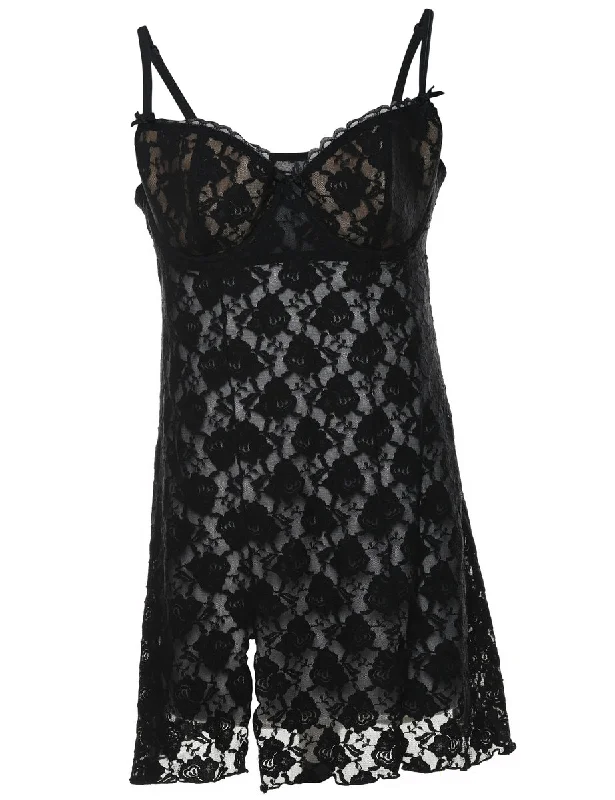 Black Lace Y2K Babydoll - M Traditional Women's Wool