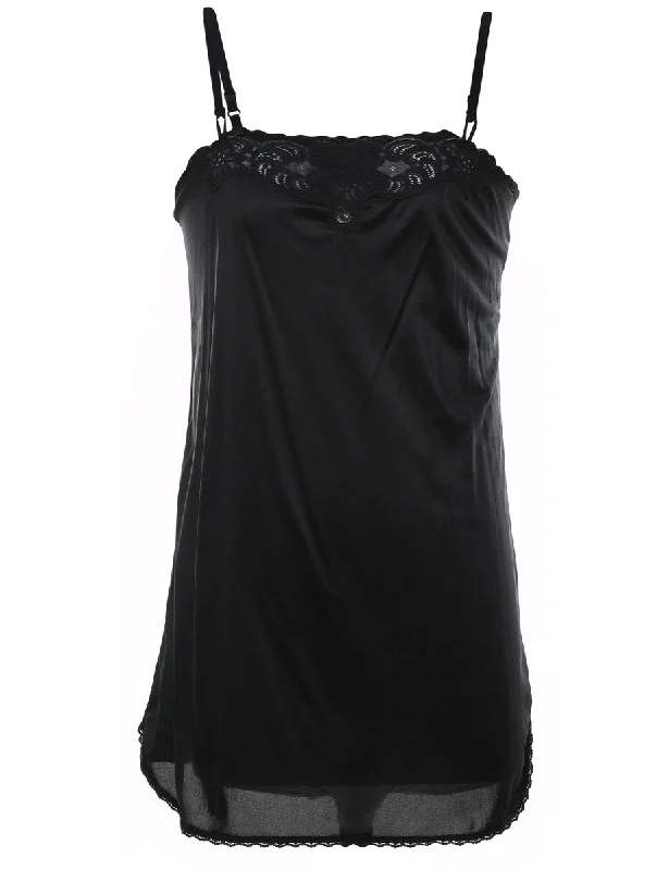 Black Classic Lace Trim Slip Dress - M Sustainable Organic
