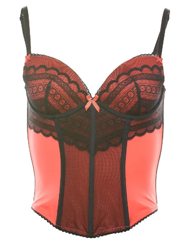 Peach & Black Y2K Lace Bustier  - S Confident Women's High - fashion