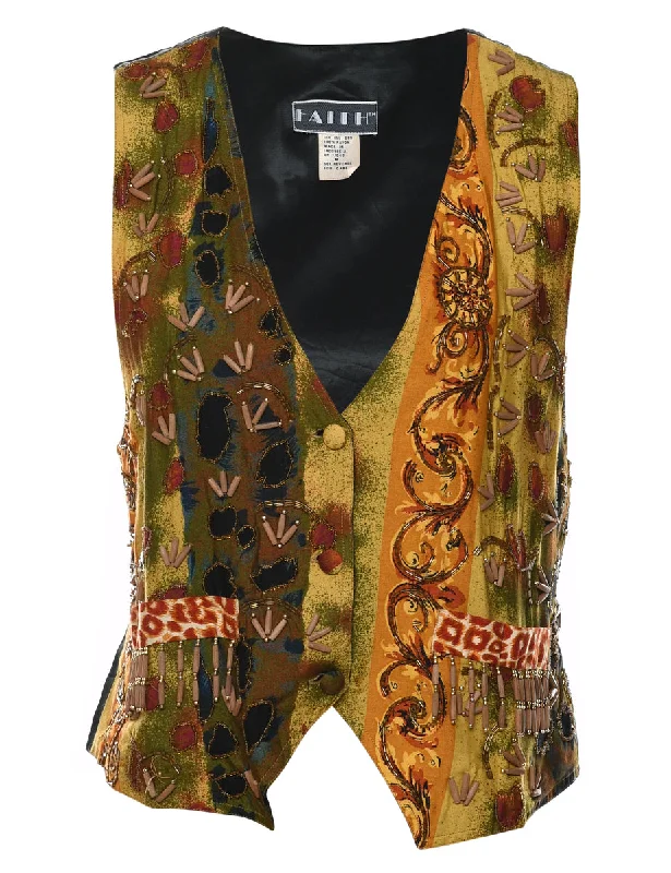 Patterned Multi-Colour Beaded Waistcoat - M Dapper Women's Bow - adorned