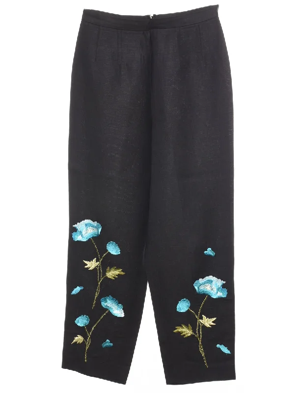 Black Embroidery Trousers - W26 L25 Dapper Women's Bow - adorned