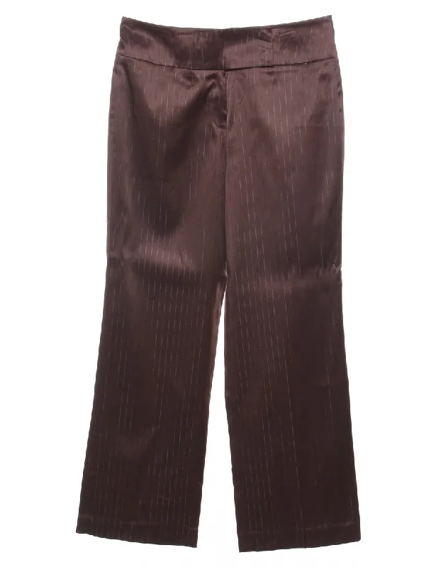 Dark Brown Pinstriped Trousers - W31 L29 Bold Women's Statement