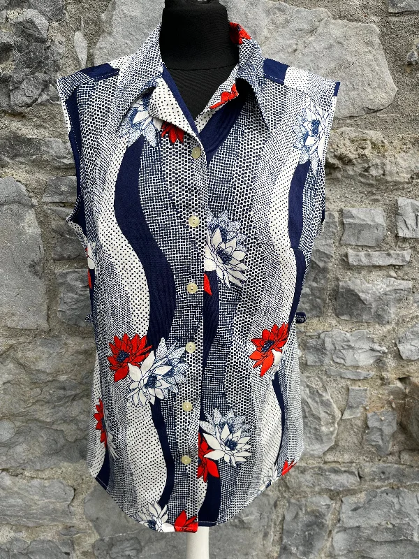 80s black&grey spotty floral top uk 14 Athletic Women's 