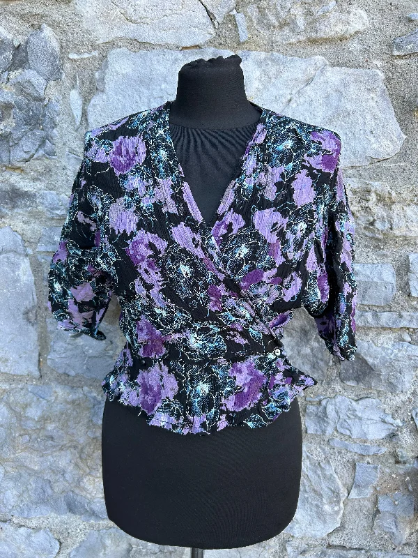 80s purple&black wrap top uk 12 Country